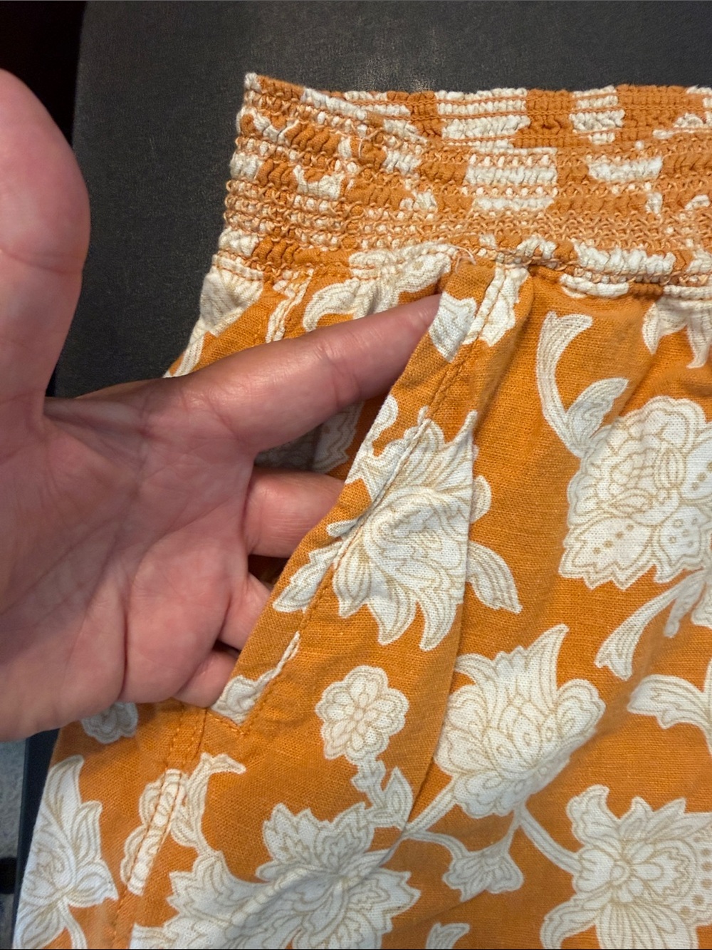 Briggs New York Orange Floral High-Waist Smocked Shorts - Picture 2 of 7